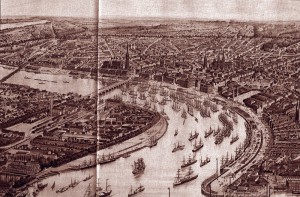 Gravure-aerienne-de-Bordeau Vignoble médiéval Bordeaux iDealwine 1