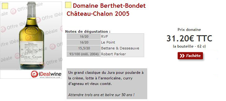 Chateau-Chalon domaine Berthet-Bondet 2005