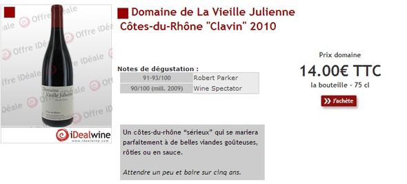 Domaine de La Vieille Julienne Côtes-du-Rhône "Clavin" 2010