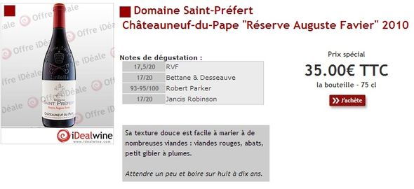 Domaine Saint-Préfert Châteauneuf-du-Pape "Réserve Auguste Favier" 2010