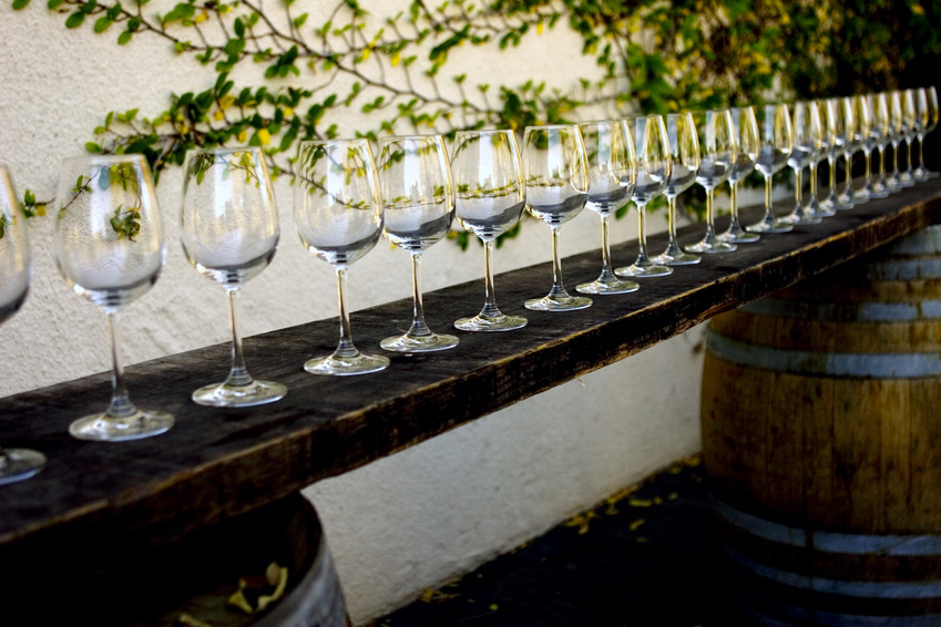 wine glasses in a row