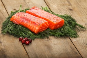 Salty salmon on the old table