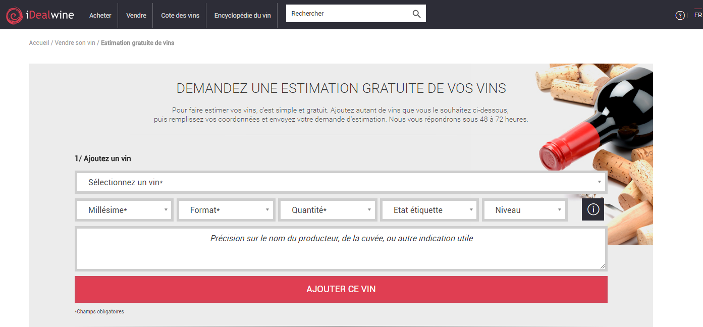 Estimation gratuite de vins iDealwine