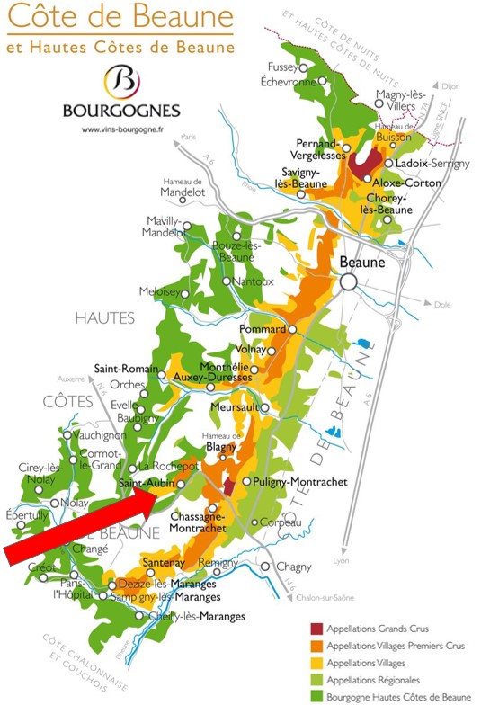 Carte Côte de Beaune Saint Aubin