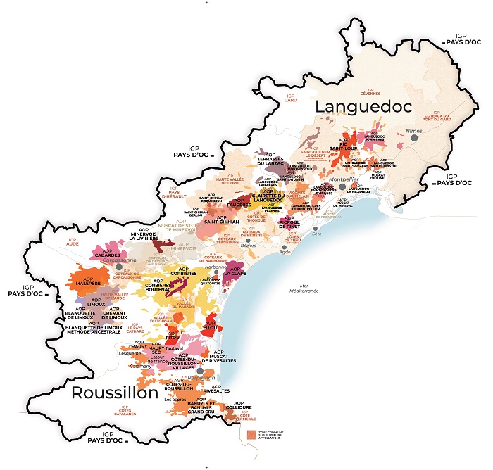les AOP et IGP du Languedoc - La carte du pays d'Oc