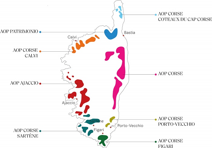 carte vignoble Corse
