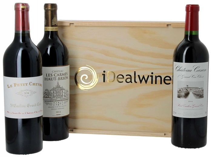 iDealwine caisse bois 3 icônes bordelaises